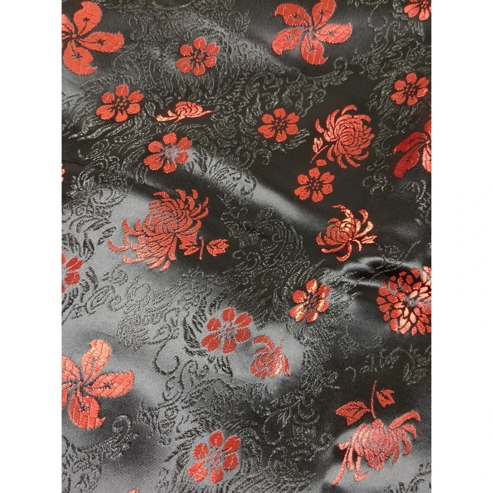 Black & Red Florals Satin‎ Type Fabric 80x34